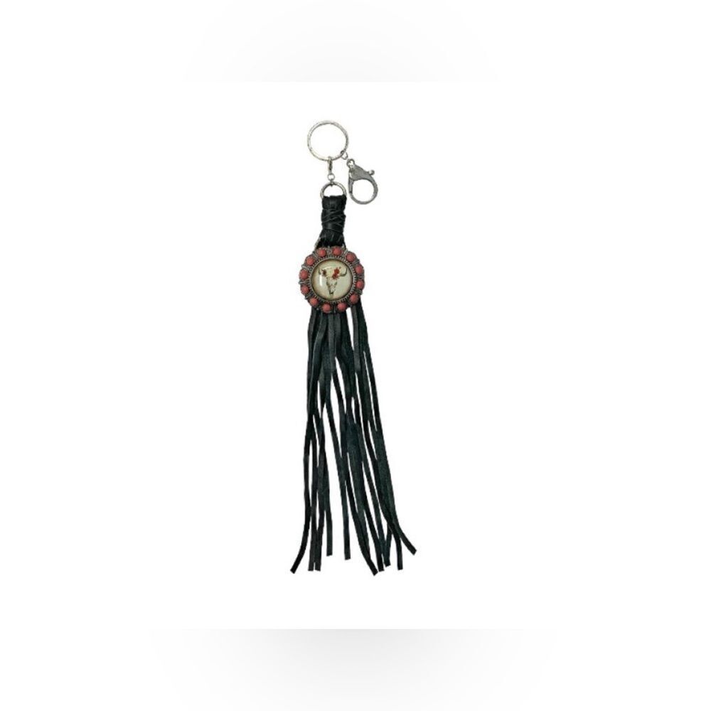 Silver Concho Skull Keychain